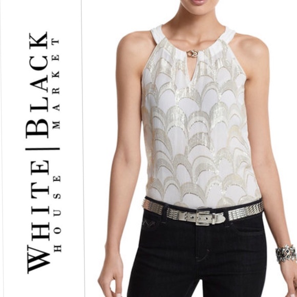 White House Black Market sleeveless shimmery silk date top, S - Picture 2 of 7